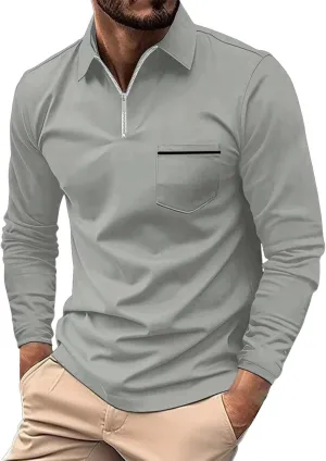 Casual Quarter Zip Up Polo Shirt for Men Business Office Polo Shirt Lightweight Shirt Tops UPF 50  with Pocket