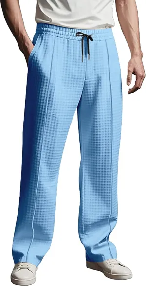 Casual Sports Pants for Mens Waffle Knit Summer Outdoor Running Sports Long Pant Relaxed Fashion Office Work Trousers