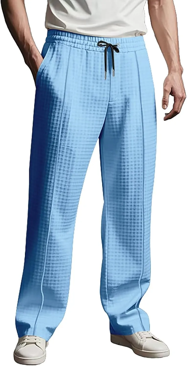 Casual Sports Pants for Mens Waffle Knit Summer Outdoor Running Sports Long Pant Relaxed Fashion Office Work Trousers