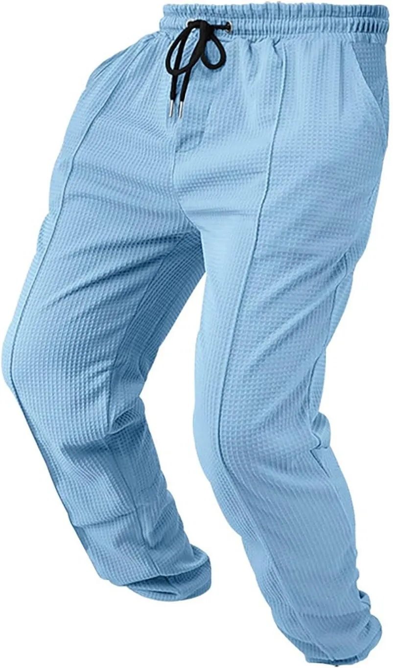 Casual Sports Pants for Mens Waffle Knit Summer Outdoor Running Sports Long Pant Relaxed Fashion Office Work Trousers