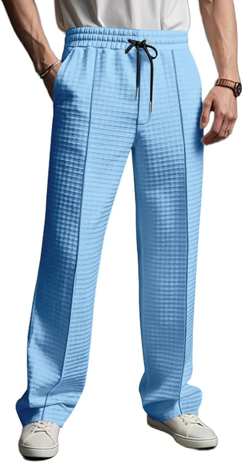 Casual Sports Pants for Mens Waffle Knit Summer Outdoor Running Sports Long Pant Relaxed Fashion Office Work Trousers