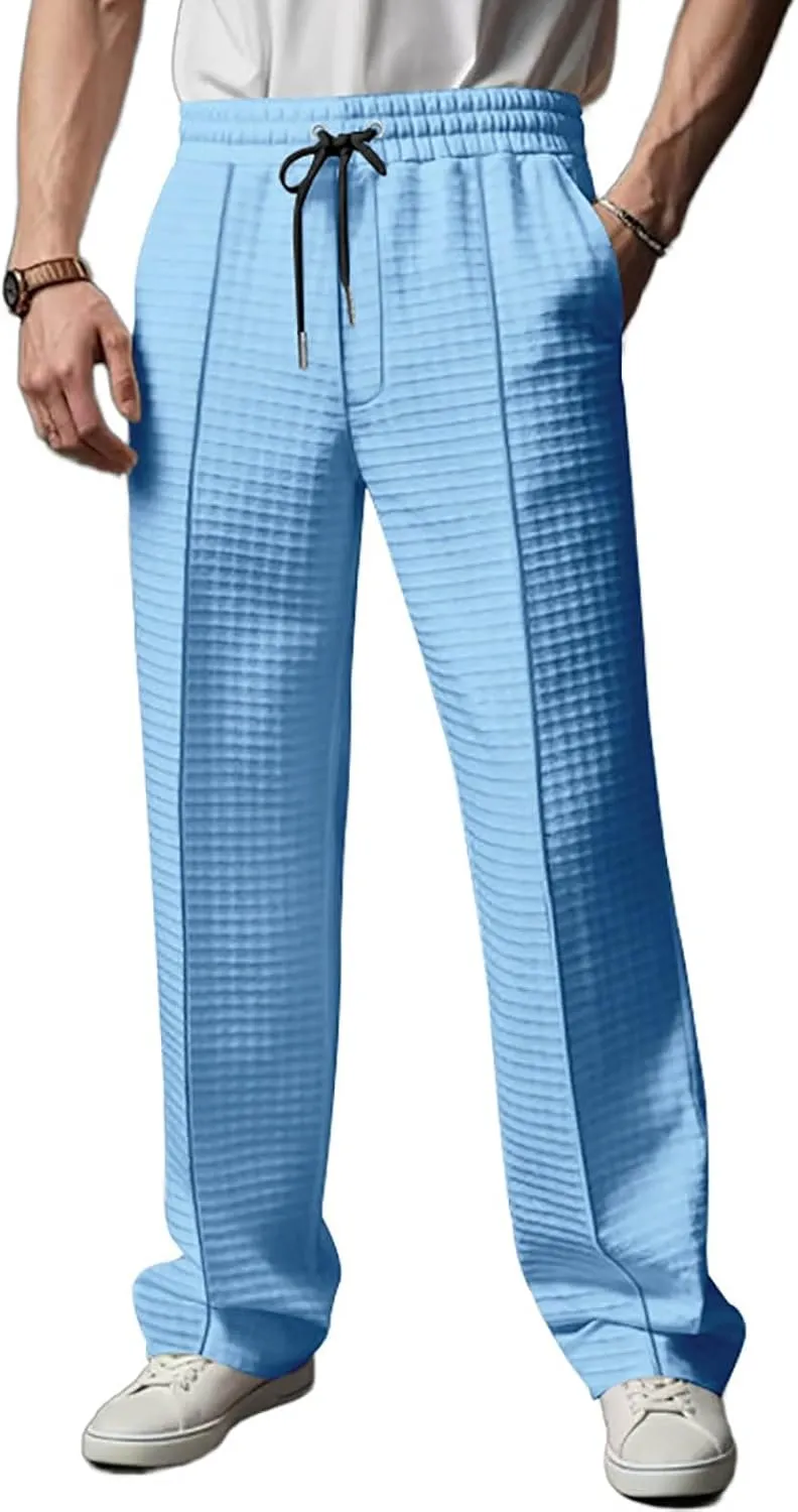 Casual Sports Pants for Mens Waffle Knit Summer Outdoor Running Sports Long Pant Relaxed Fashion Office Work Trousers