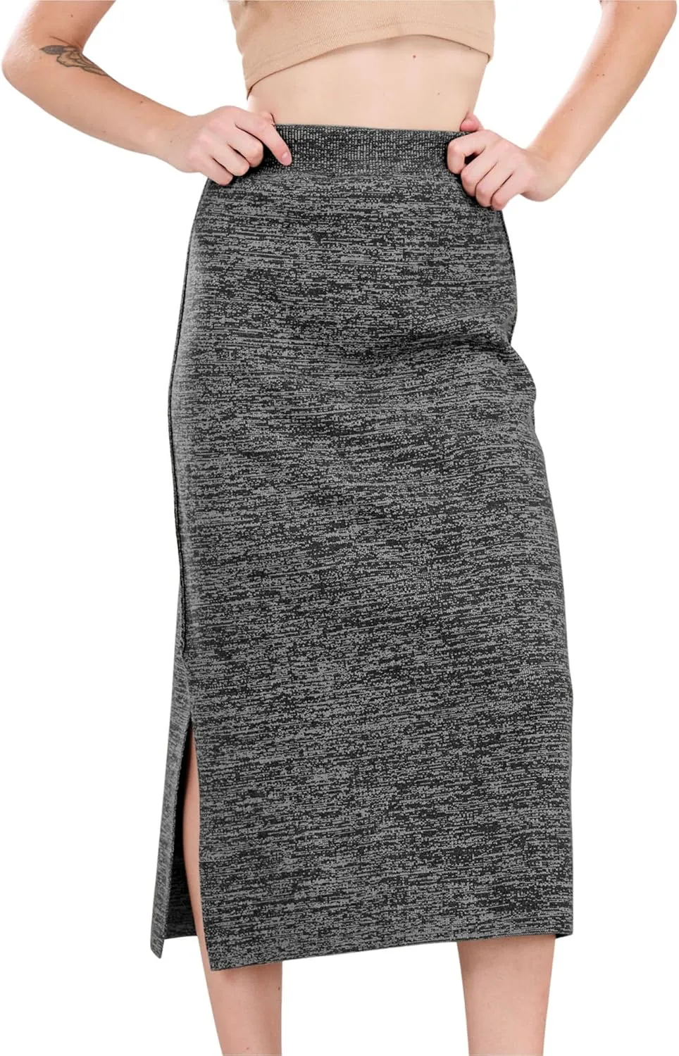 CHARTOU Women Fall Winter Stretchy Knit Skirt Side Slit Pencil Long Sweater Skirt