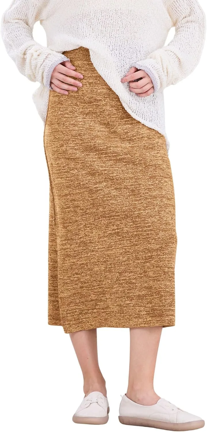 CHARTOU Women Fall Winter Stretchy Knit Skirt Side Slit Pencil Long Sweater Skirt