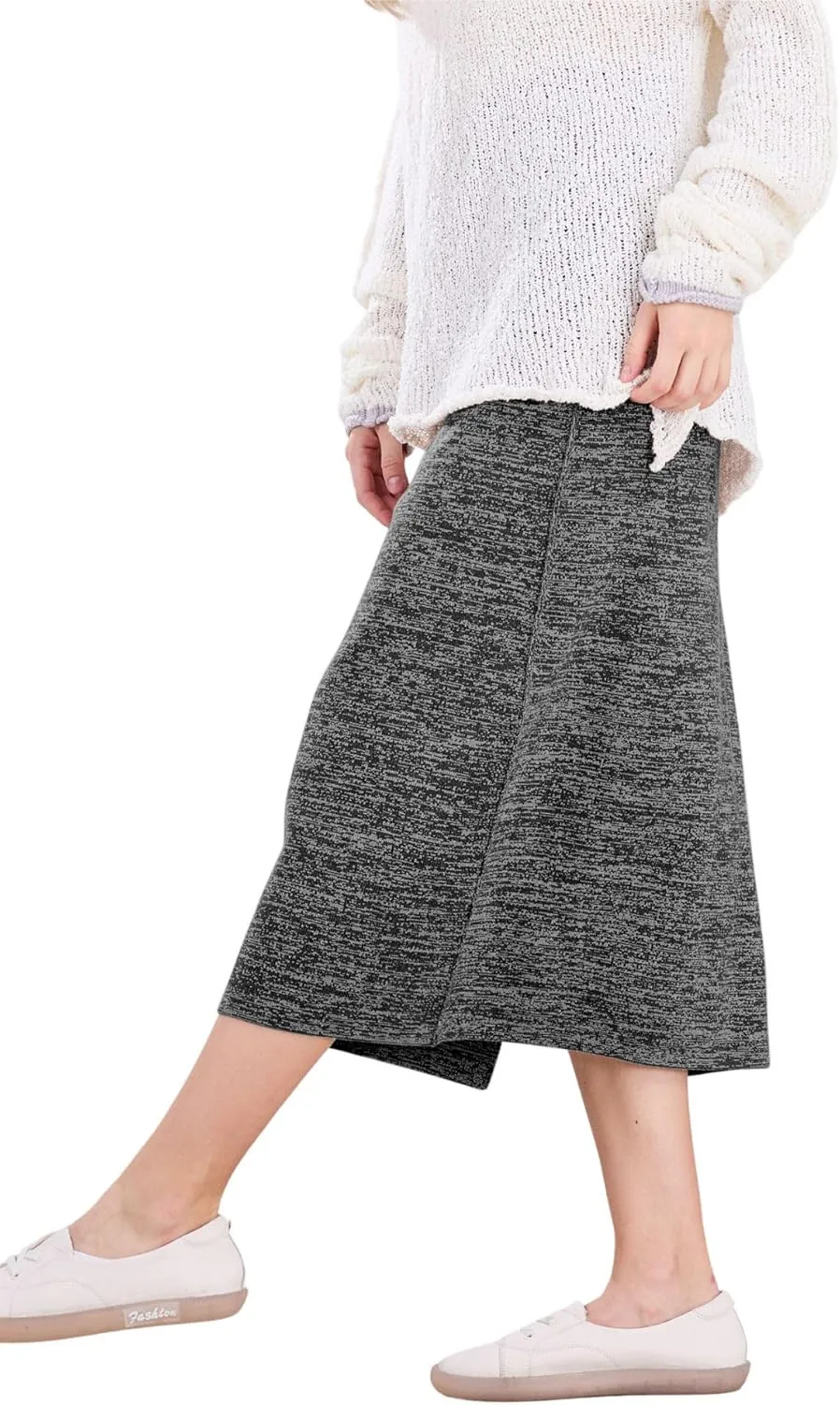 CHARTOU Women Fall Winter Stretchy Knit Skirt Side Slit Pencil Long Sweater Skirt