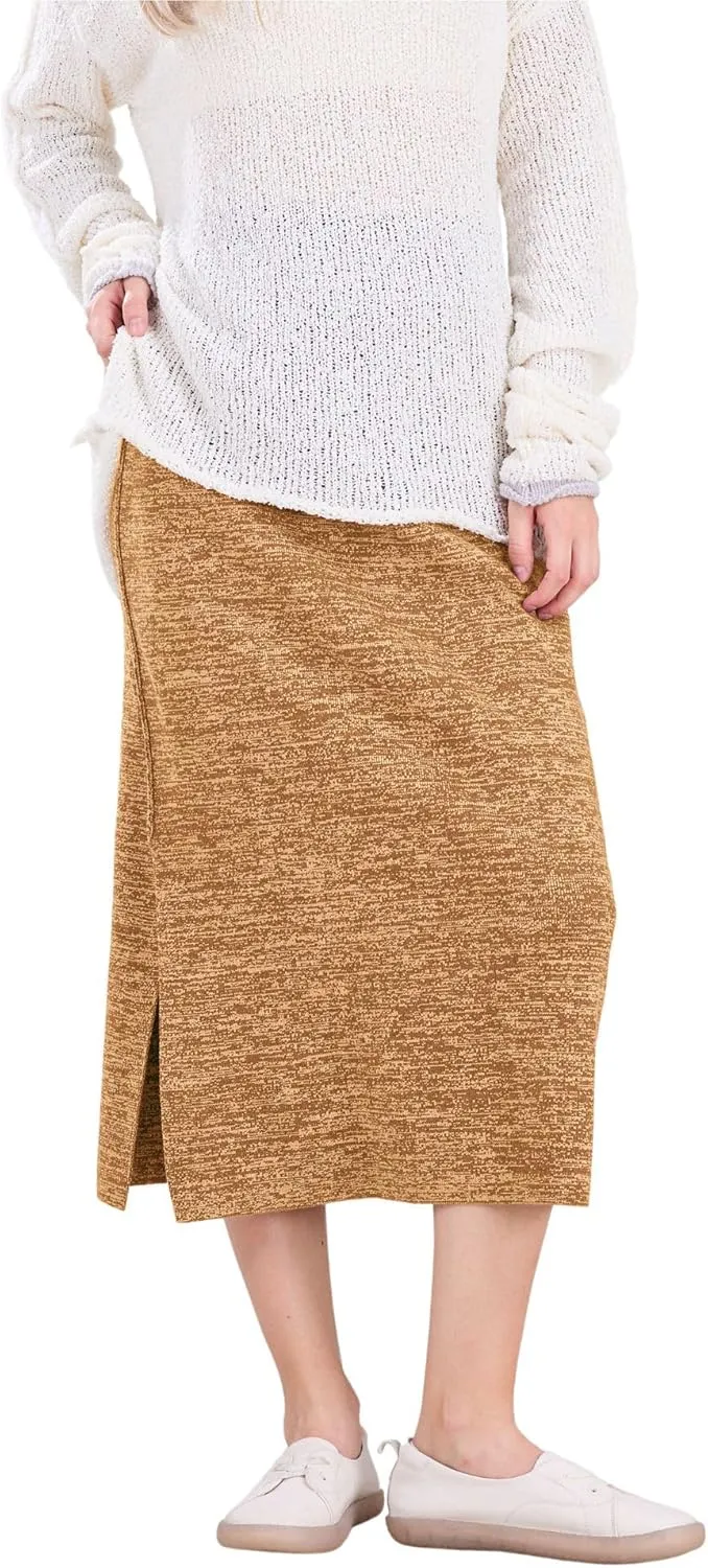 CHARTOU Women Fall Winter Stretchy Knit Skirt Side Slit Pencil Long Sweater Skirt