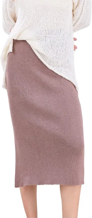CHARTOU Women Fall Winter Stretchy Knit Skirt Side Slit Pencil Long Sweater Skirt