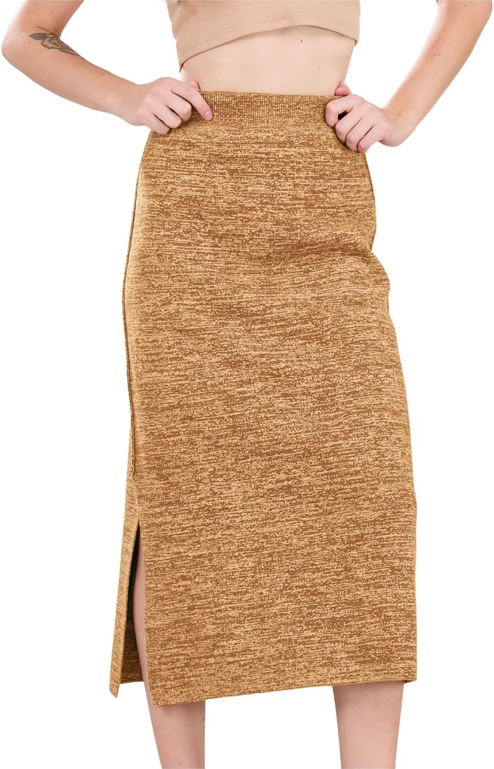 CHARTOU Women Fall Winter Stretchy Knit Skirt Side Slit Pencil Long Sweater Skirt