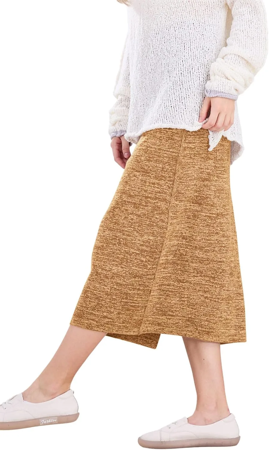 CHARTOU Women Fall Winter Stretchy Knit Skirt Side Slit Pencil Long Sweater Skirt