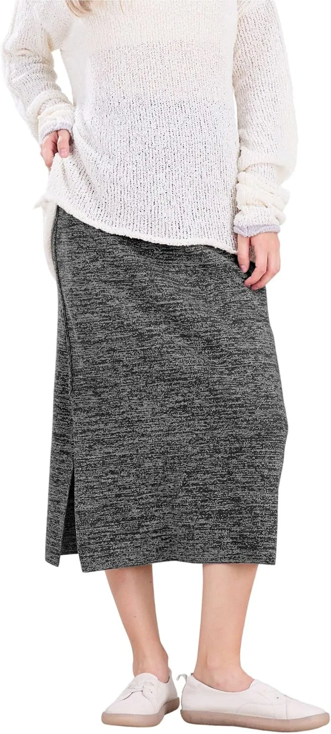 CHARTOU Women Fall Winter Stretchy Knit Skirt Side Slit Pencil Long Sweater Skirt