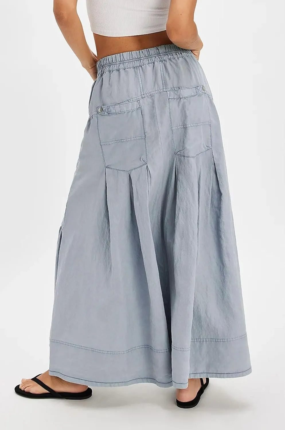 CHARTOU Women Lightweight Tencel Denim Skirt Utility Maxi Parachute Cargo Skirt with Pockets