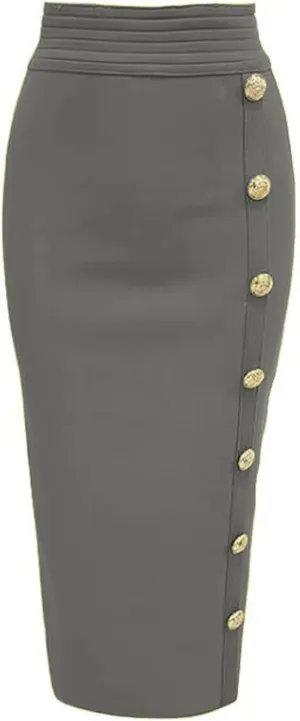 CHARTOU Women Long Bodycon Skirt Pencil Skirt High Waisted Button Zipper Midi Packaged Hip Skinny Skirt
