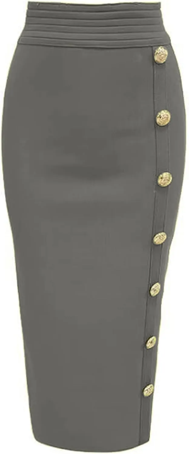 CHARTOU Women Long Bodycon Skirt Pencil Skirt High Waisted Button Zipper Midi Packaged Hip Skinny Skirt