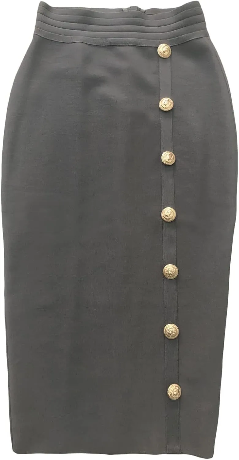 CHARTOU Women Long Bodycon Skirt Pencil Skirt High Waisted Button Zipper Midi Packaged Hip Skinny Skirt
