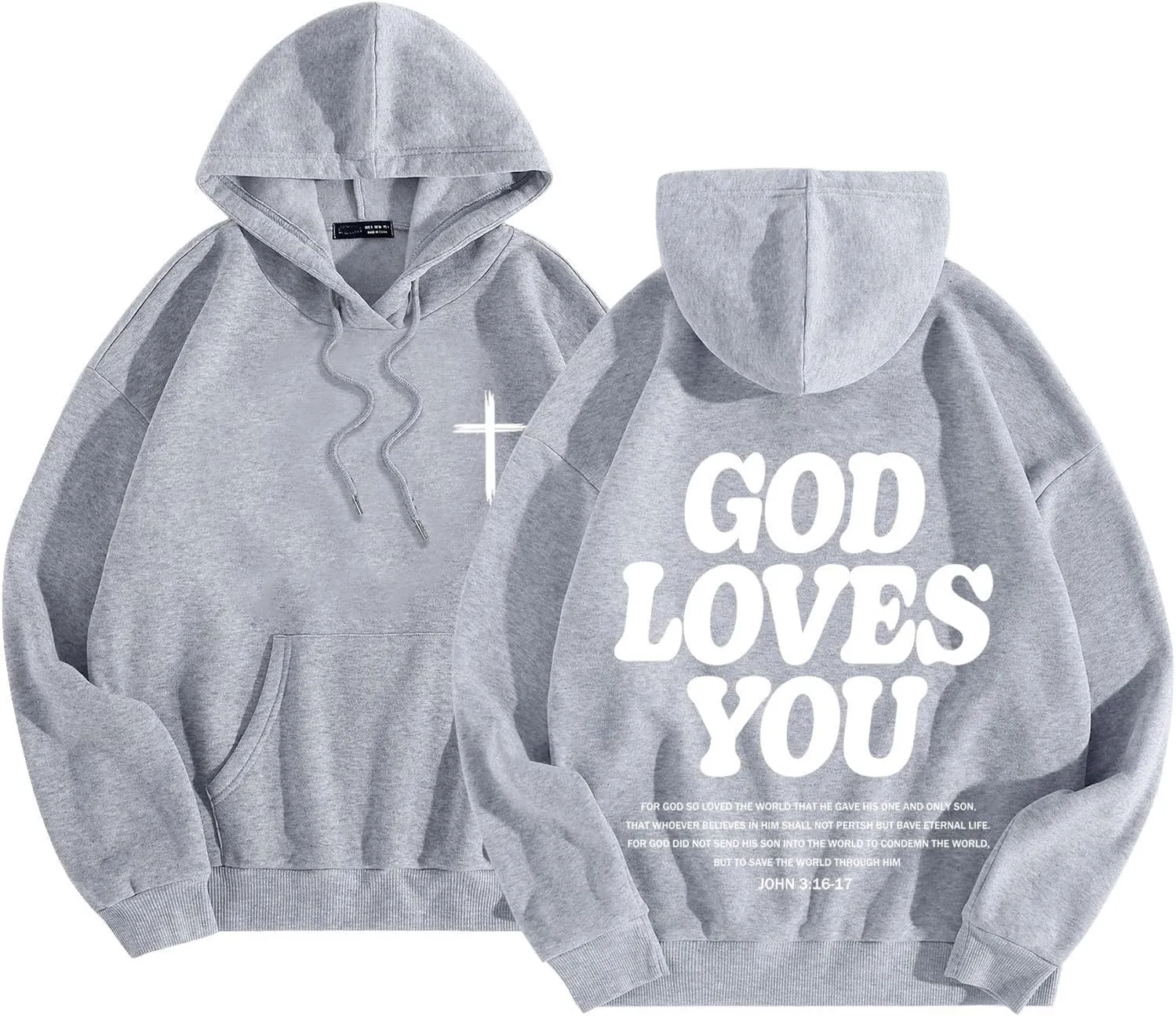 Christian Hoodie for Men God Loves You Letter Print Crewneck Causal Sweatshirt with Pocket Fall Drawstring Aesthetic Hoodies