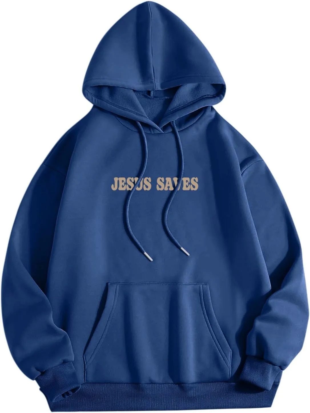 Christian Hoodie for Men Jesus Saves Letter Print Pullover Tops with Pocket Inspirational Long Sleeve Fall Hooded Sweatshirt