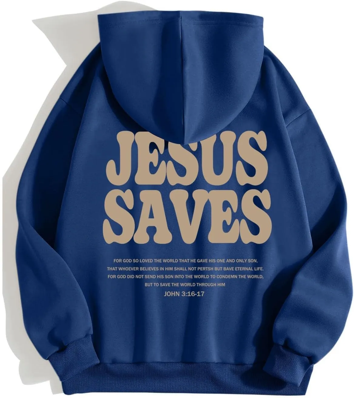 Christian Hoodie for Men Jesus Saves Letter Print Pullover Tops with Pocket Inspirational Long Sleeve Fall Hooded Sweatshirt