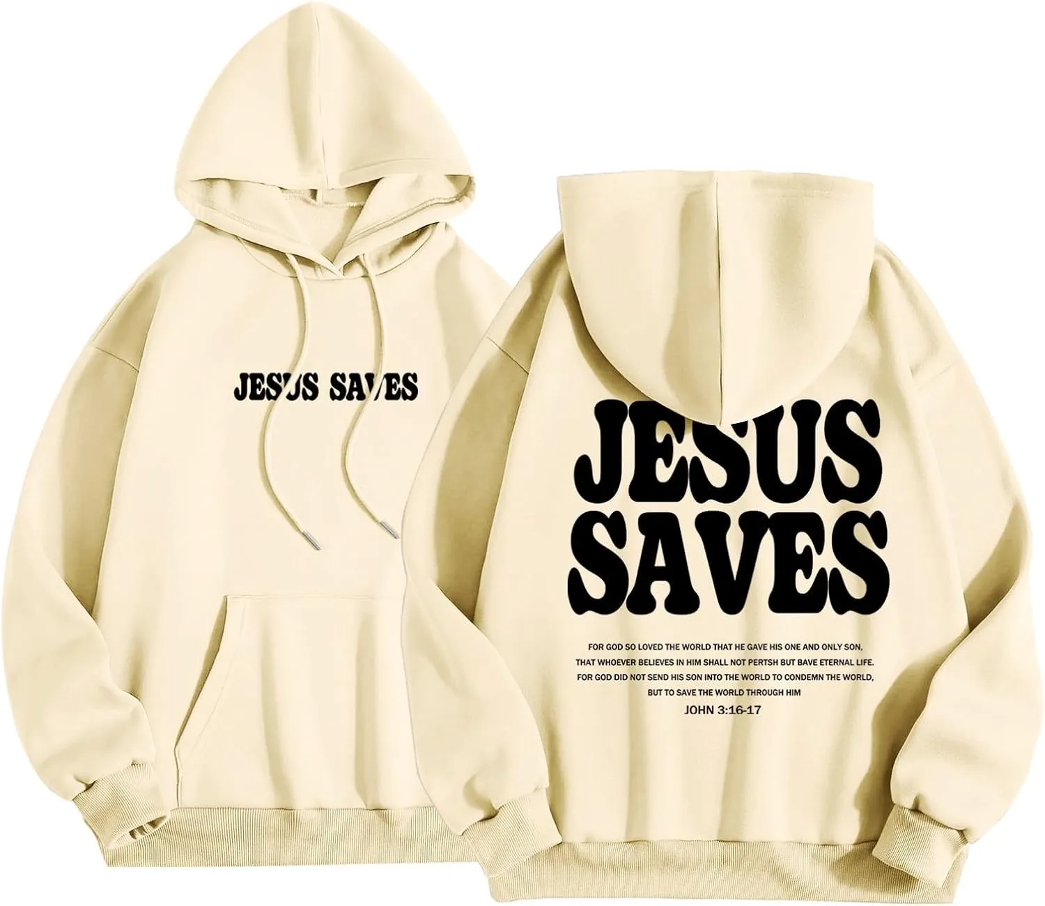 Christian Hoodie for Men Jesus Saves Letter Print Pullover Tops with Pocket Inspirational Long Sleeve Fall Hooded Sweatshirt