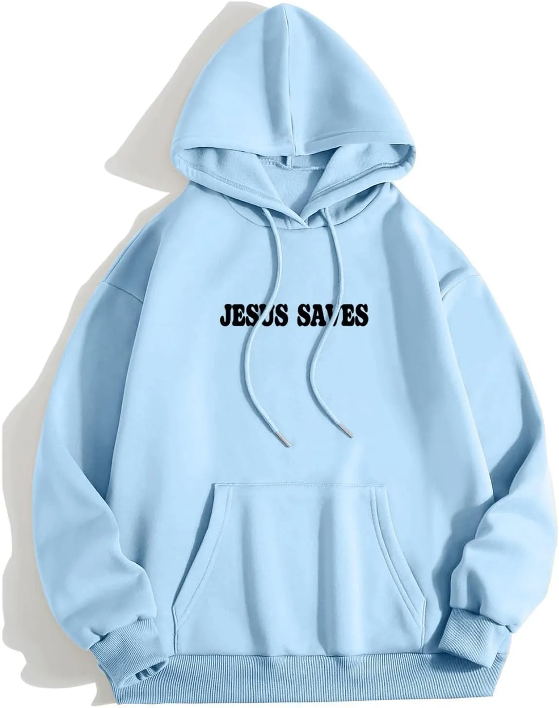 Christian Hoodie for Men Jesus Saves Letter Print Pullover Tops with Pocket Inspirational Long Sleeve Fall Hooded Sweatshirt
