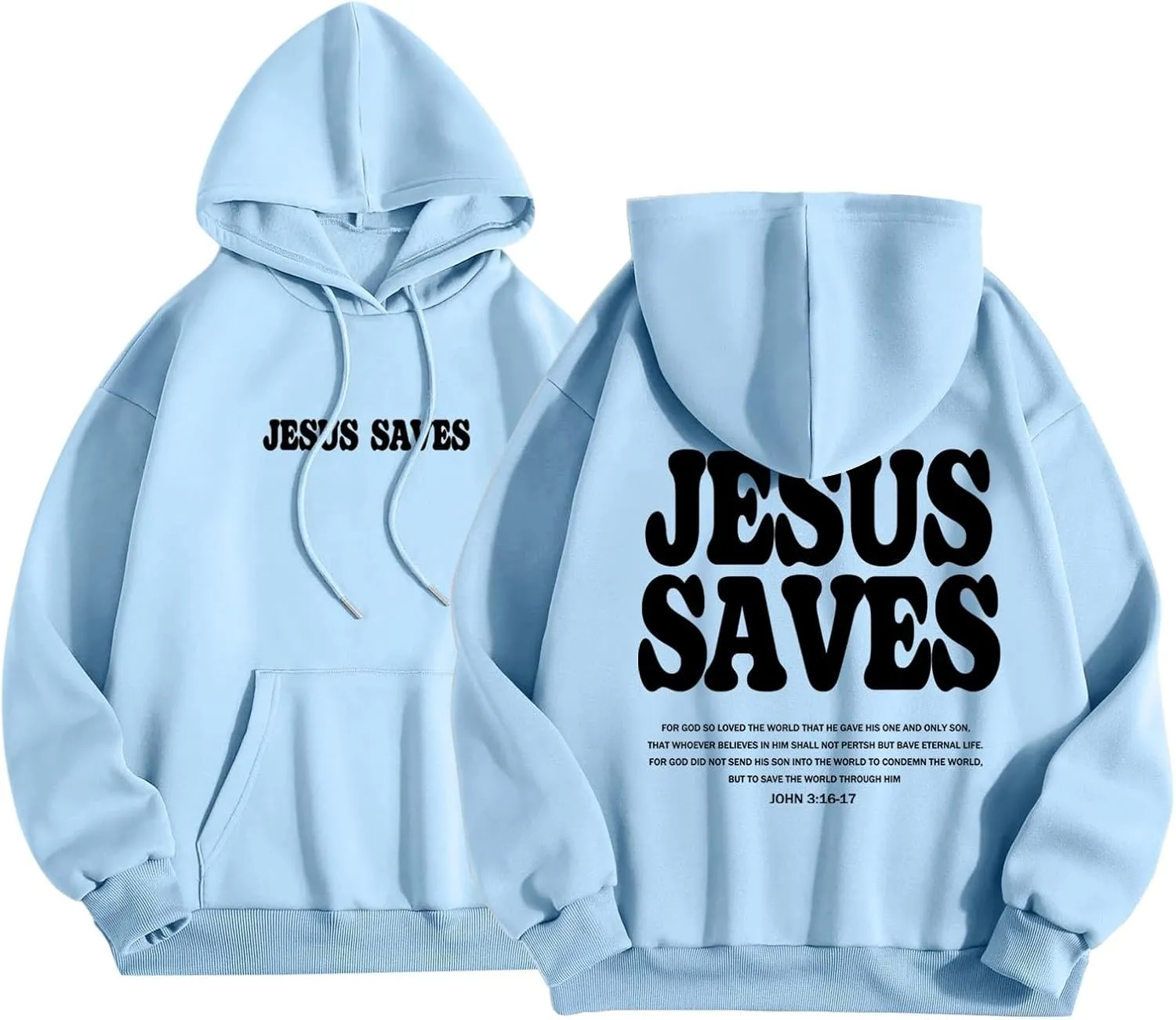 Christian Hoodie for Men Jesus Saves Letter Print Pullover Tops with Pocket Inspirational Long Sleeve Fall Hooded Sweatshirt