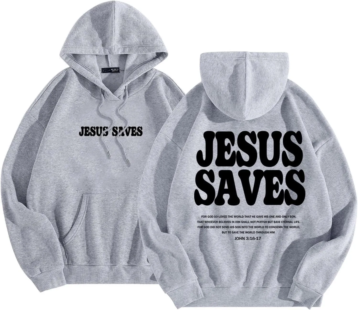 Christian Hoodie for Men Jesus Saves Letter Print Pullover Tops with Pocket Inspirational Long Sleeve Fall Hooded Sweatshirt