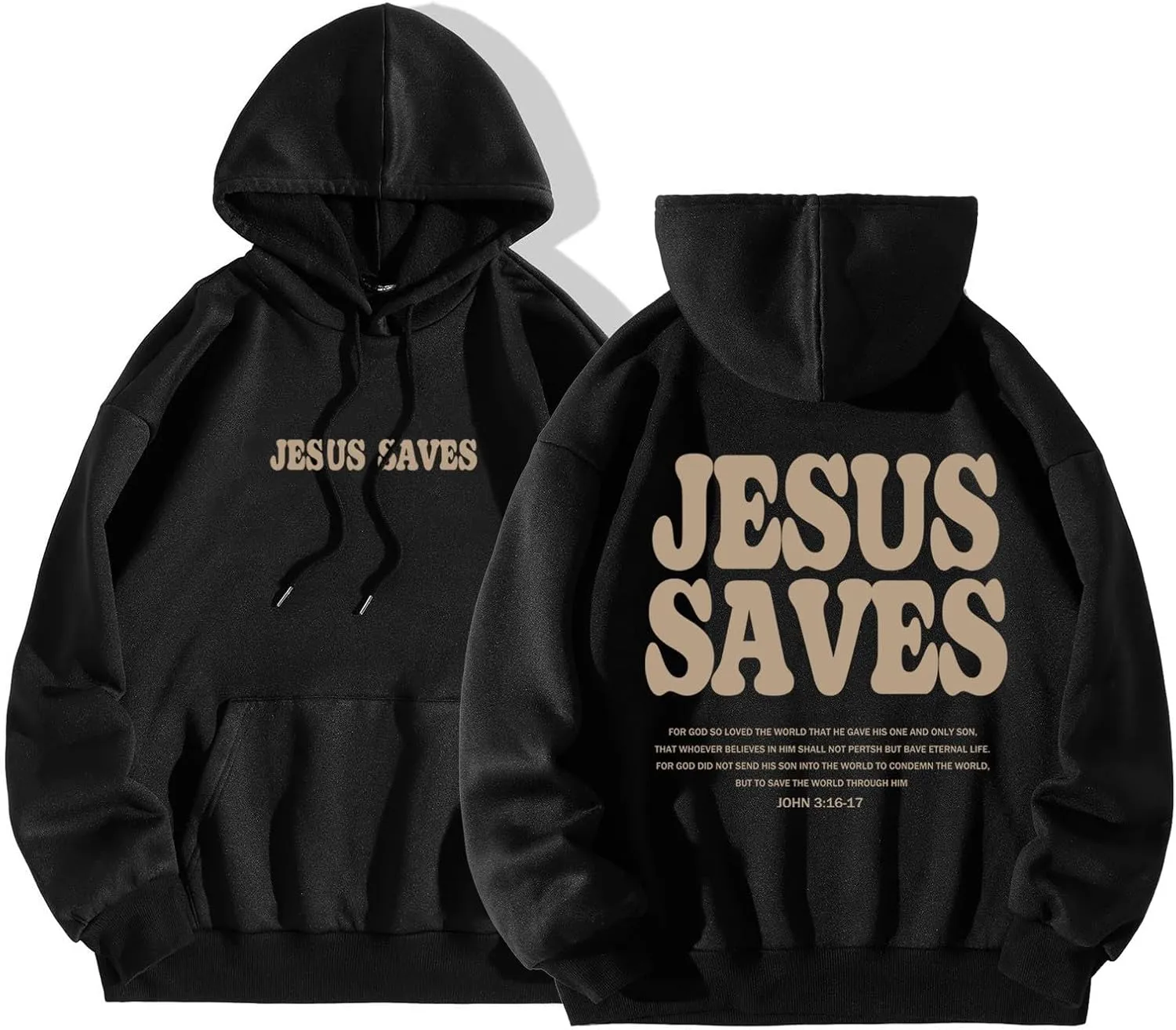 Christian Hoodie for Men Jesus Saves Letter Print Pullover Tops with Pocket Inspirational Long Sleeve Fall Hooded Sweatshirt