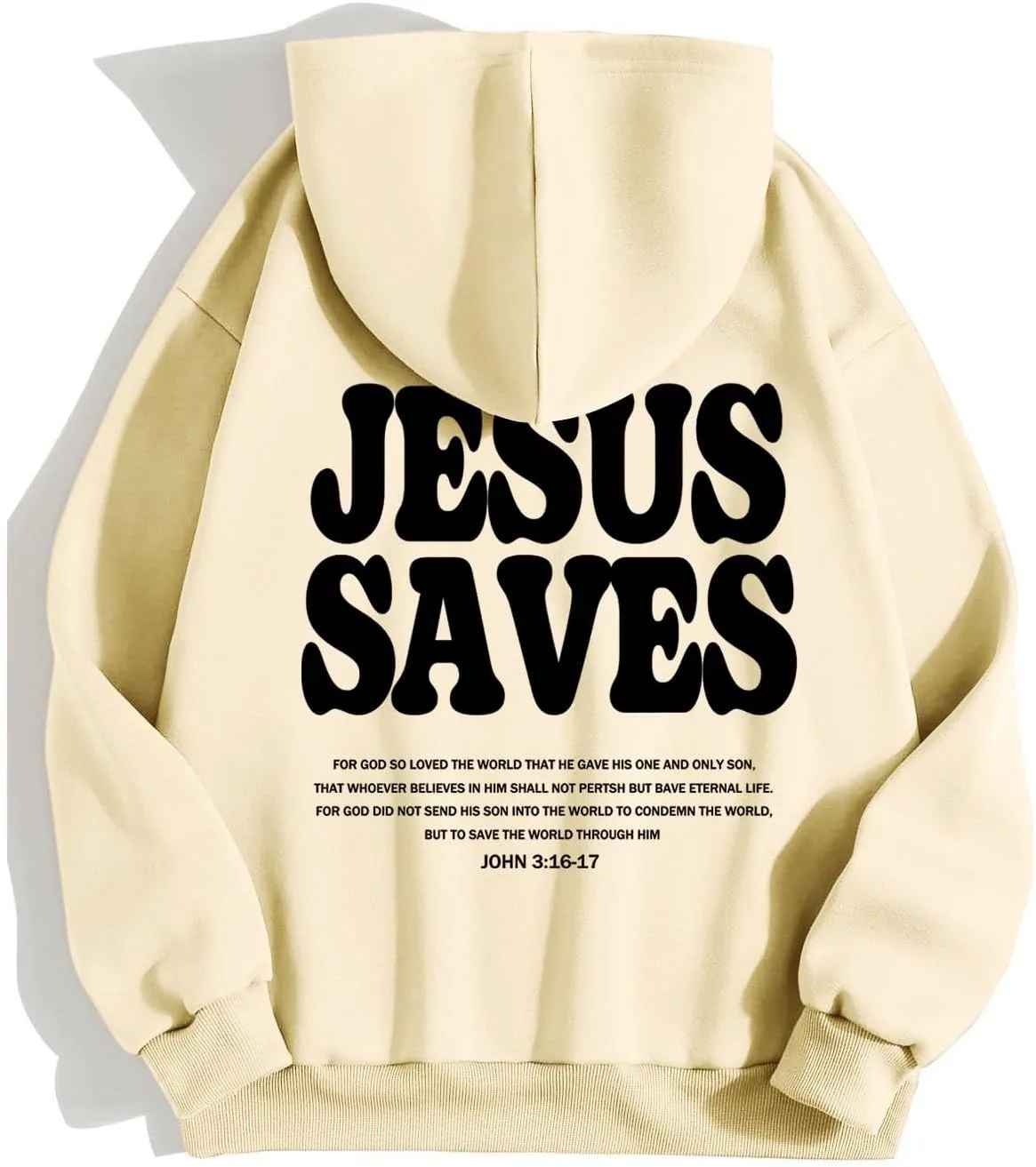 Christian Hoodie for Men Jesus Saves Letter Print Pullover Tops with Pocket Inspirational Long Sleeve Fall Hooded Sweatshirt