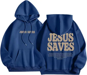 Christian Hoodie for Men Jesus Saves Letter Print Pullover Tops with Pocket Inspirational Long Sleeve Fall Hooded Sweatshirt