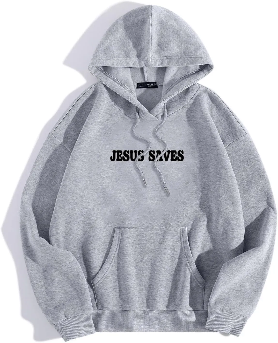 Christian Hoodie for Men Jesus Saves Letter Print Pullover Tops with Pocket Inspirational Long Sleeve Fall Hooded Sweatshirt