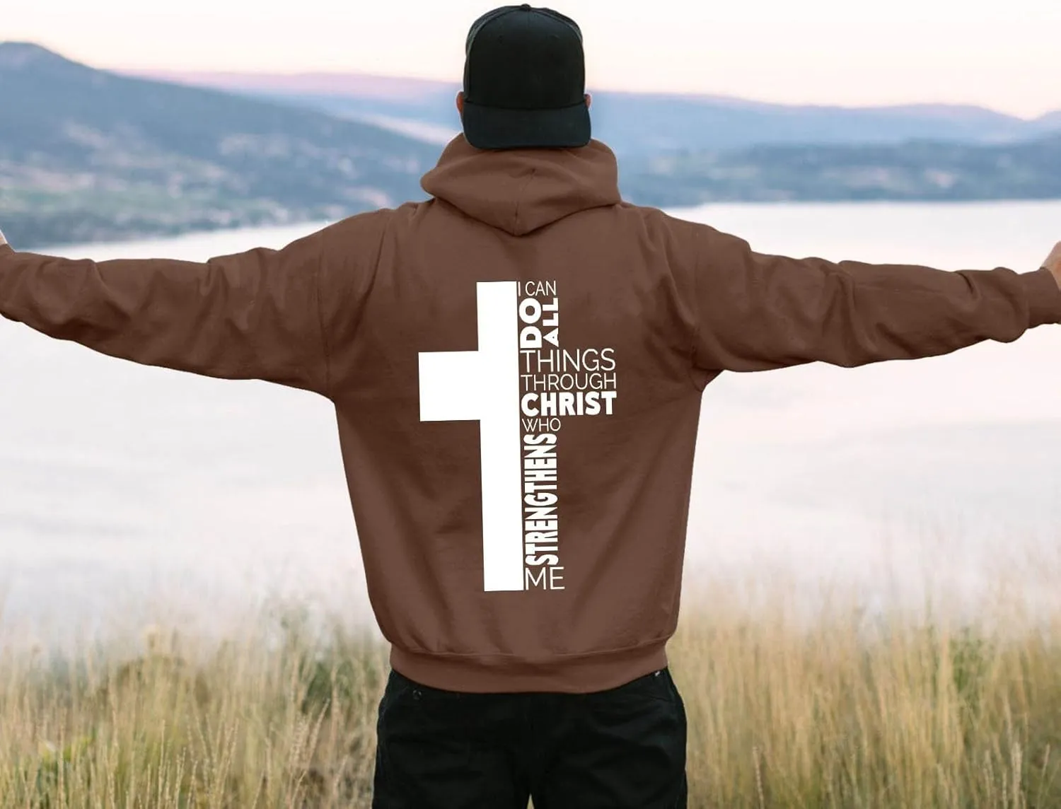 Christian Hoodies for Men Cross Graphic Long Sleeve Pullovers Hoodie Oversized Comfort Fleece Shirts with Pockets