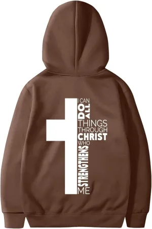 Christian Hoodies for Men Cross Graphic Long Sleeve Pullovers Hoodie Oversized Comfort Fleece Shirts with Pockets