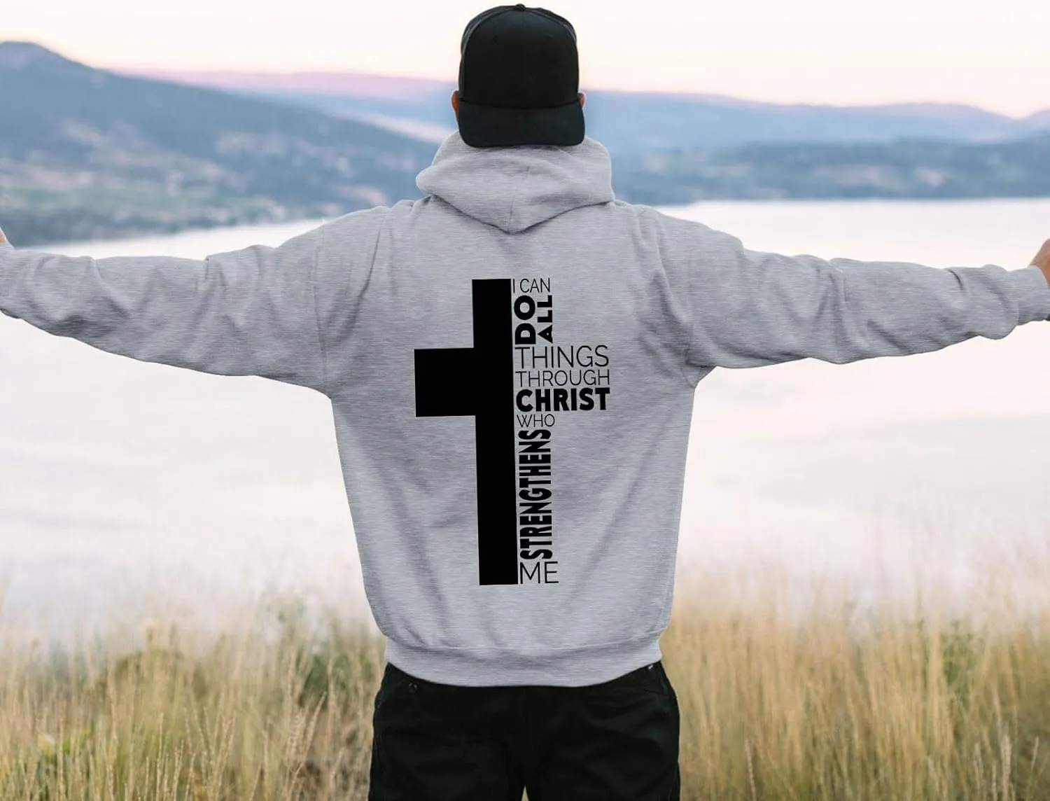Christian Hoodies for Men Cross Graphic Long Sleeve Pullovers Hoodie Oversized Comfort Fleece Shirts with Pockets
