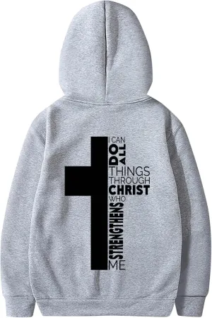 Christian Hoodies for Men Cross Graphic Long Sleeve Pullovers Hoodie Oversized Comfort Fleece Shirts with Pockets