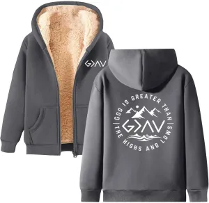 Christian Hoodies for Women God is Greater Than The Highs and Lows Graphic Hoodies for Women Fleece Lined Zip Up Hoodie Winter Warm Long Sleeve Sweatshirts Coats Outwear