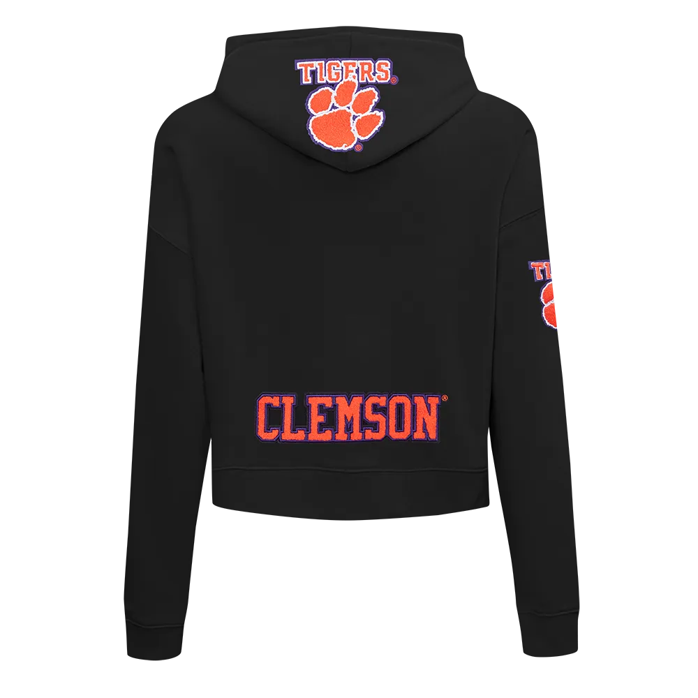 CLEMSON UNIVERSITY CLASSIC FLEECE CROPPED PULLOVER HOODIE (BLACK)