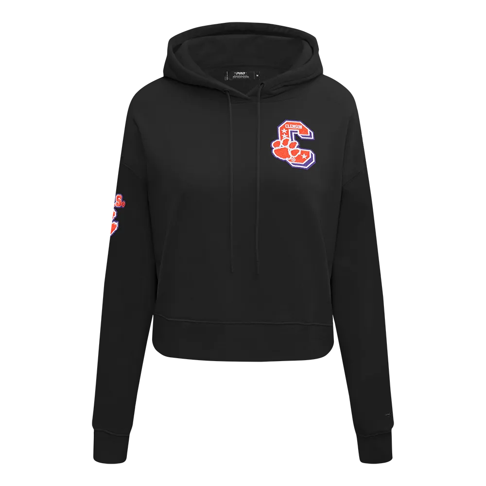 CLEMSON UNIVERSITY CLASSIC FLEECE CROPPED PULLOVER HOODIE (BLACK)