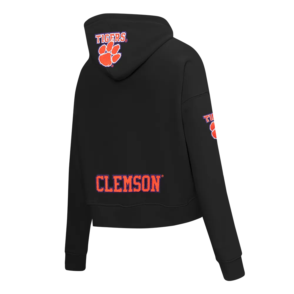 CLEMSON UNIVERSITY CLASSIC FLEECE CROPPED PULLOVER HOODIE (BLACK)