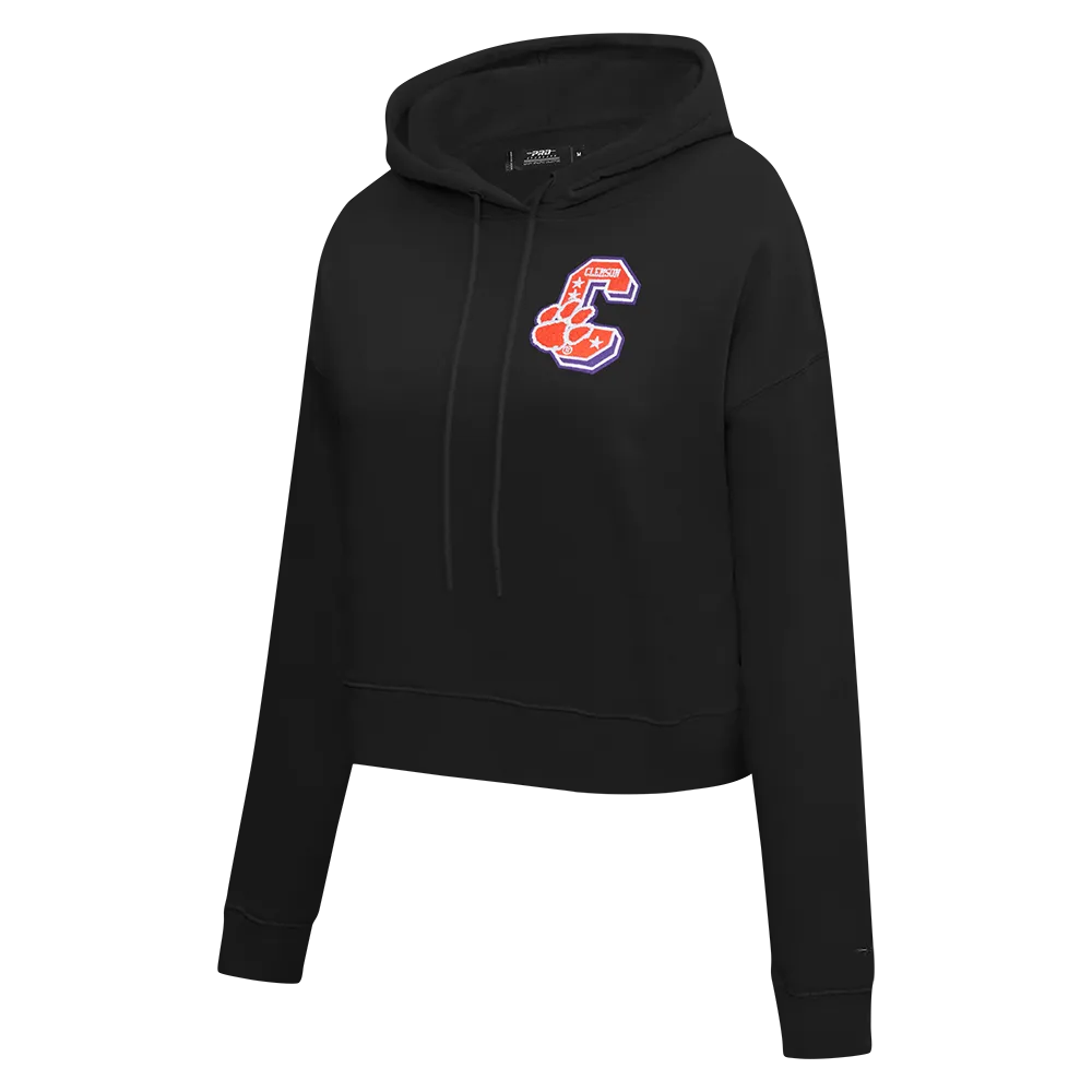 CLEMSON UNIVERSITY CLASSIC FLEECE CROPPED PULLOVER HOODIE (BLACK)