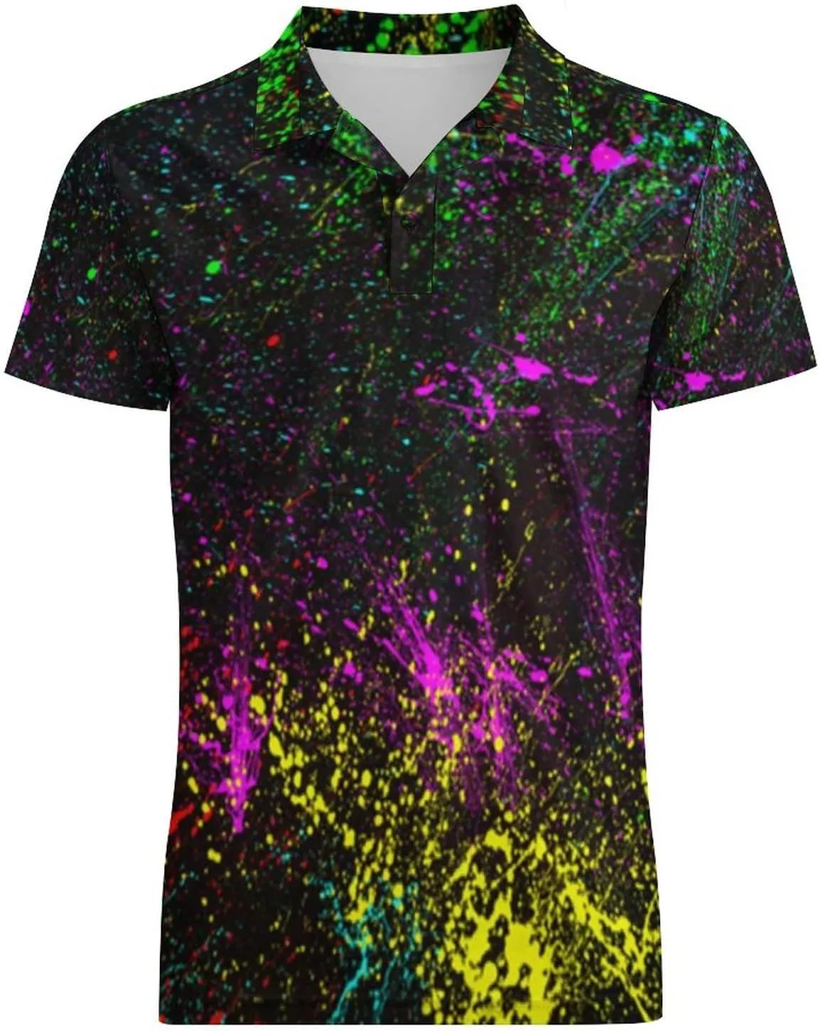 Colorful Paint Splatters Men's Polo Shirt Short Sleeve Print T Shirt Slim Fit Golf Shirt Collared Tee Casual Top