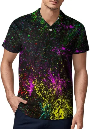 Colorful Paint Splatters Men's Polo Shirt Short Sleeve Print T Shirt Slim Fit Golf Shirt Collared Tee Casual Top