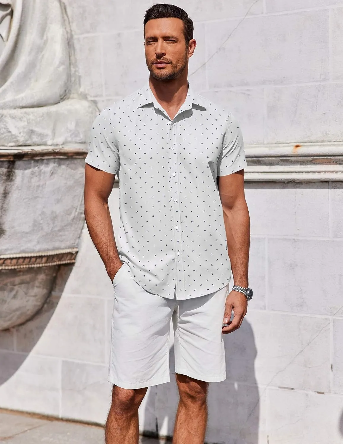 COOFANDY Men's Button Down Shirt Short Sleeve Casual Shirt for Men Summer Business Casual Dress Shirt