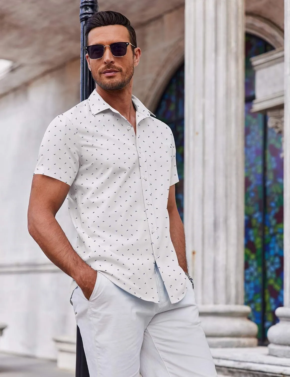 COOFANDY Men's Button Down Shirt Short Sleeve Casual Shirt for Men Summer Business Casual Dress Shirt
