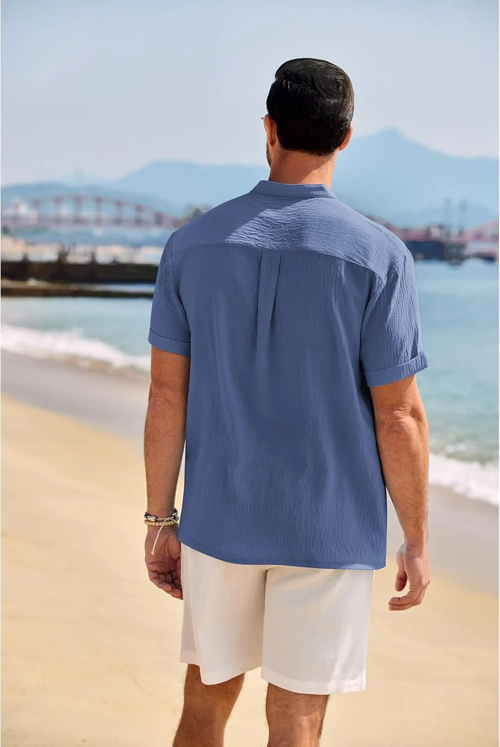 COOFANDY Men's Casual Henley Shirt Band Collar Short Sleeve Shirt Summer Beach Hippie Shirt