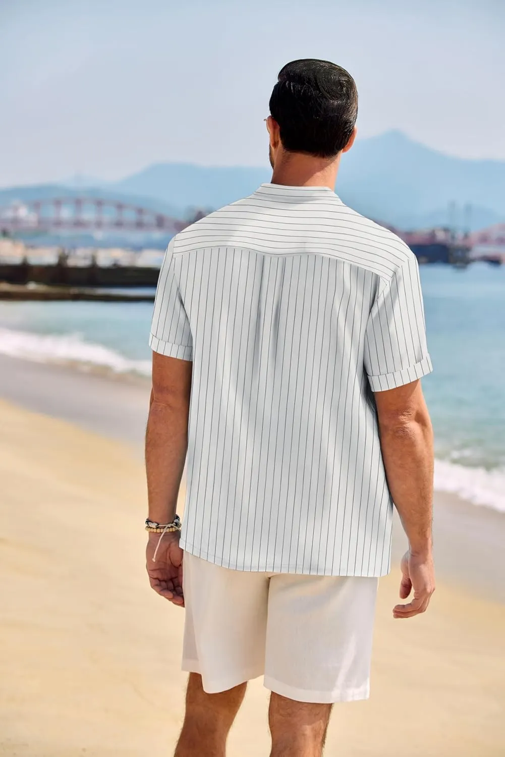 COOFANDY Men's Casual Henley Shirt Band Collar Short Sleeve Shirt Summer Beach Hippie Shirt