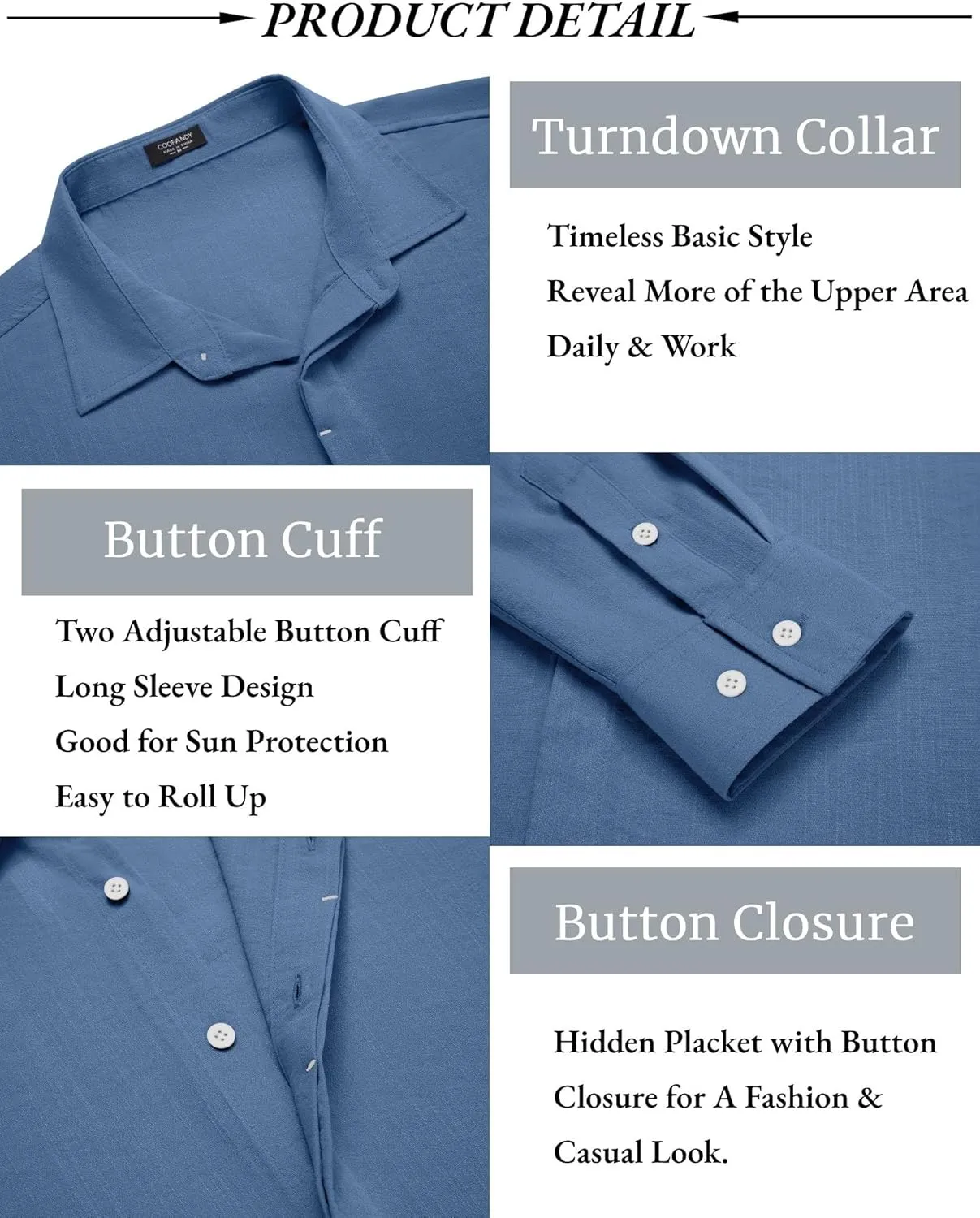 COOFANDY Men's Casual Shirt Long Sleeve Casual Button Down Shirt for Men Summer Beach Wedding Shirt