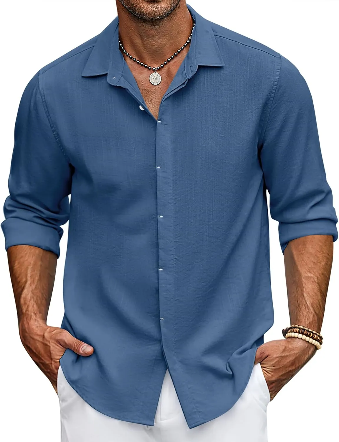COOFANDY Men's Casual Shirt Long Sleeve Casual Button Down Shirt for Men Summer Beach Wedding Shirt