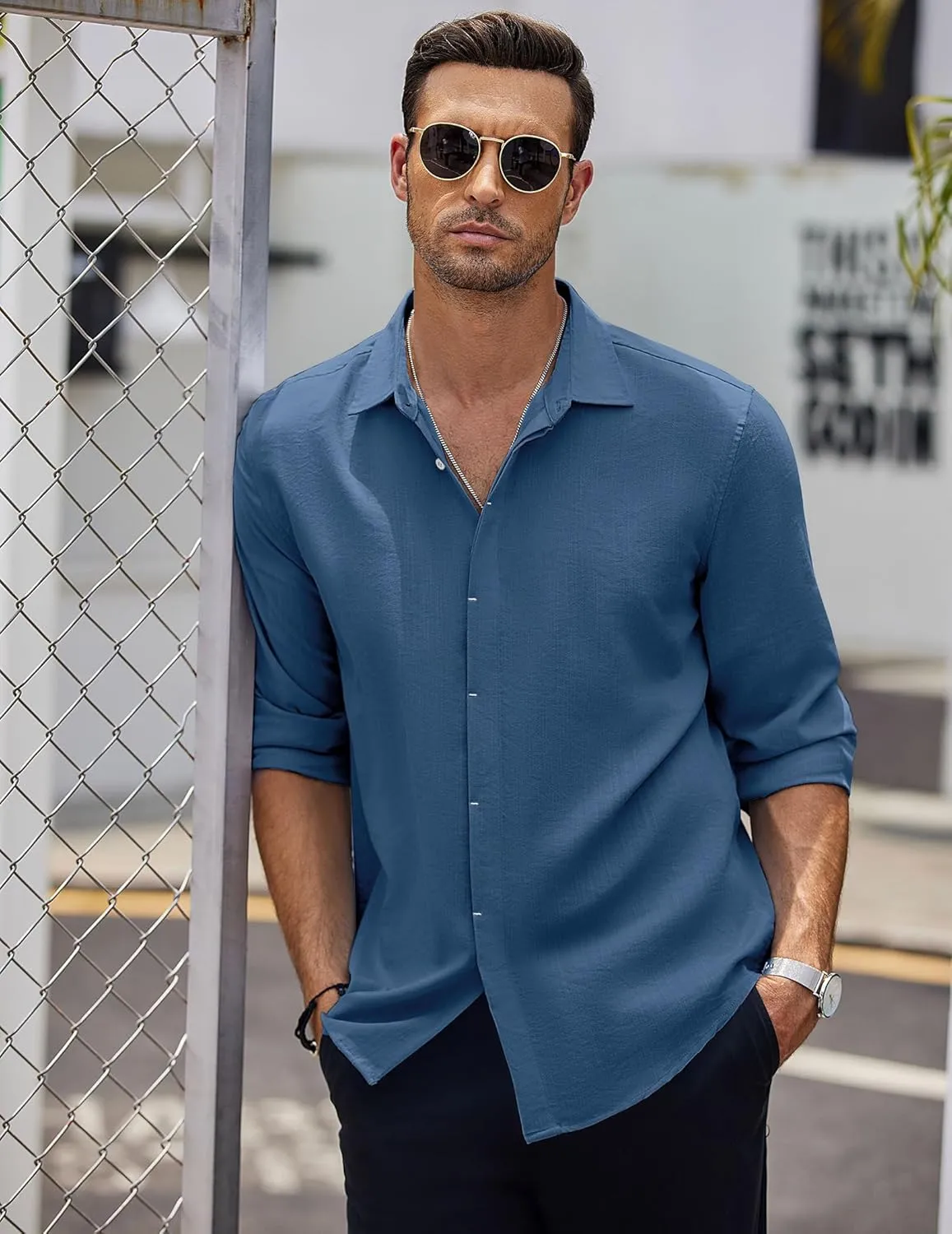COOFANDY Men's Casual Shirt Long Sleeve Casual Button Down Shirt for Men Summer Beach Wedding Shirt