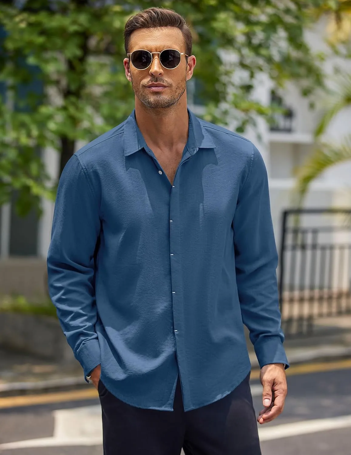 COOFANDY Men's Casual Shirt Long Sleeve Casual Button Down Shirt for Men Summer Beach Wedding Shirt