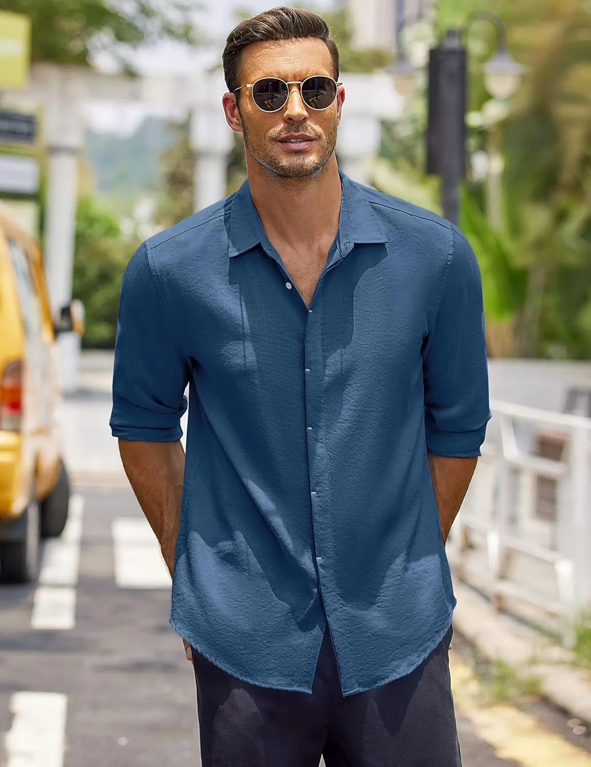 COOFANDY Men's Casual Shirt Long Sleeve Casual Button Down Shirt for Men Summer Beach Wedding Shirt