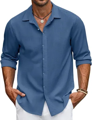 COOFANDY Men's Casual Shirt Long Sleeve Casual Button Down Shirt for Men Summer Beach Wedding Shirt
